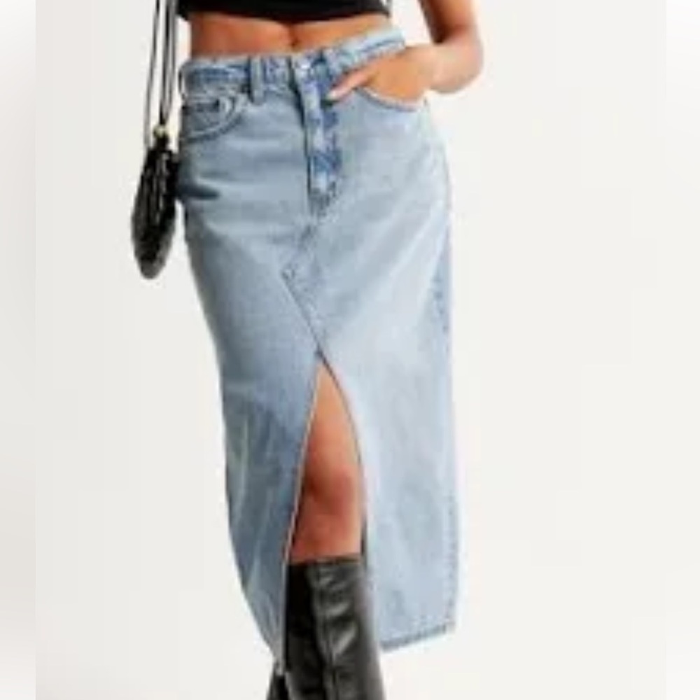 Denim Midi Skirt with Front Slit
